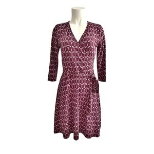 41 Hawthorn Burgundy Geometric Print Faux Wrap Tie Belt Dress
